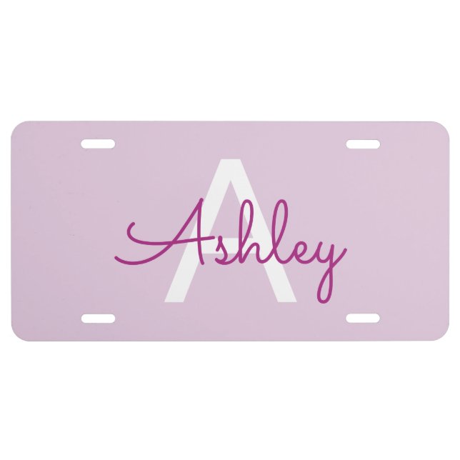 Script Name & Monogram | Magenta & Light Purple License Plate (Front)