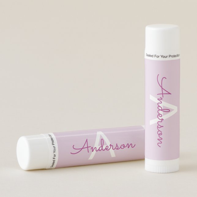 Script Name & Monogram | Magenta & Light Purple Lip Balm (Front)