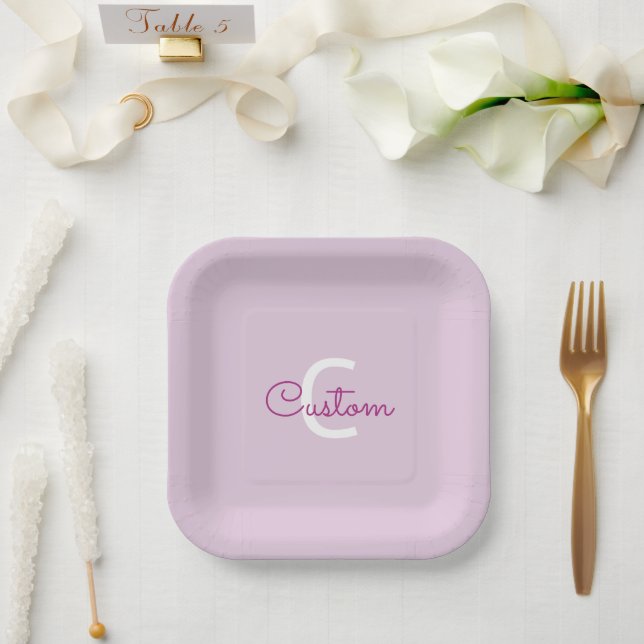Script Name & Monogram | Magenta & Light Purple Paper Plates (Wedding)