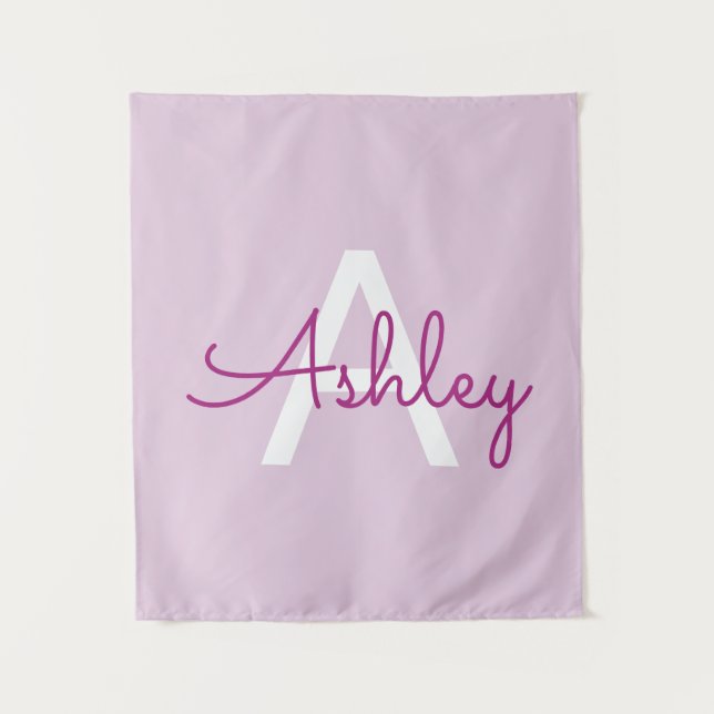 Script Name & Monogram | Magenta & Light Purple Tapestry (Front)