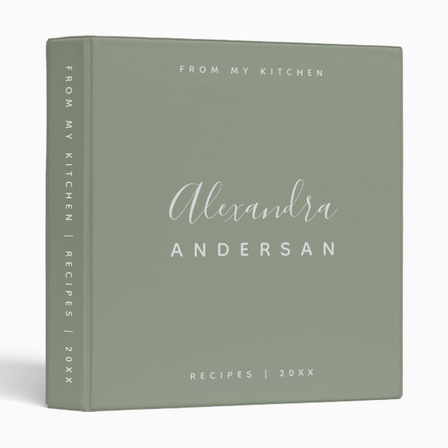 Script Name Monogram Sage Green Modern Minimalist 3 Ring Binder (Front/Spine)