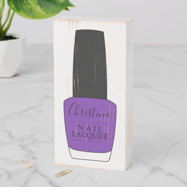 Script Name on Nail Polish Bottle Wooden Box Sign (In Situ Vertical)