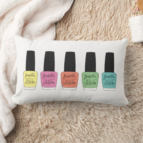 Script Name on Nail Polish Bottles Lumbar Pillow