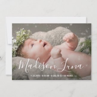 Script Name Overlay Photo Baby Girl Birth Announcement