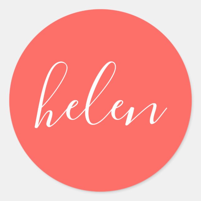 Script Name Personalized Coral Elegant Classic Round Sticker (Front)