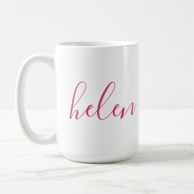 Script Name Personalized Gift Custom Pink White Coffee Mug (Left)