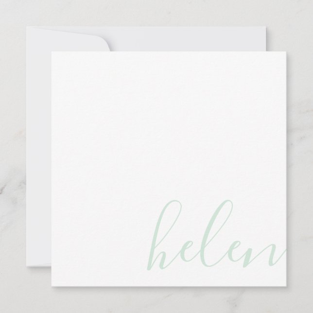 Script Name Personalized Pastel Mint Green Note Card (Front)