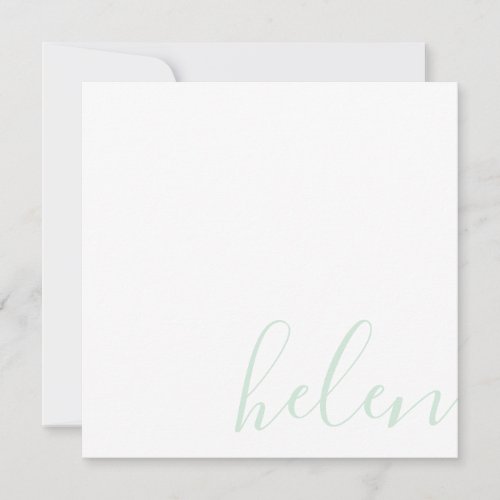 Script Name Personalized Pastel Mint Green Note Card