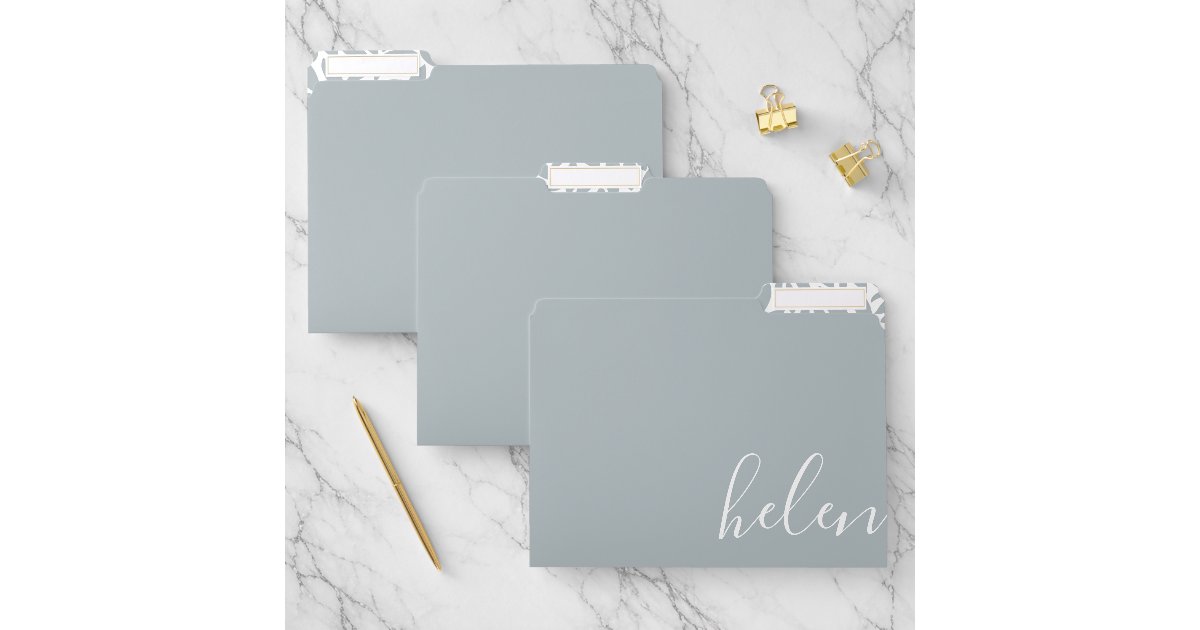 White File Name Script Name Personalized White on Grey Elegant File Folder | Zazzle