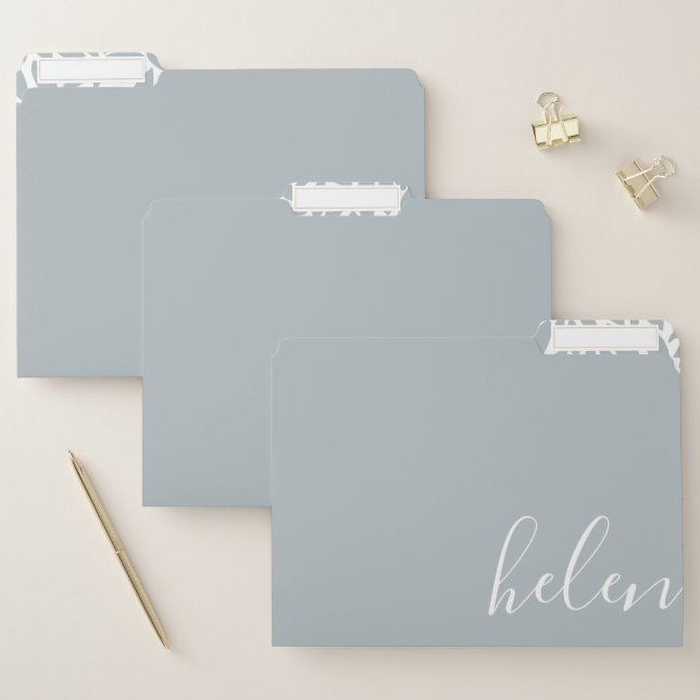 Script Name Personalized White on Grey Elegant File Folder (Set)