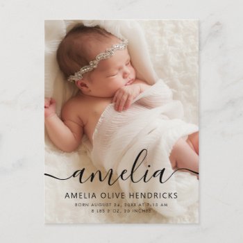 Script Name Photo Birth Announcement Postcard by dulceevents at Zazzle