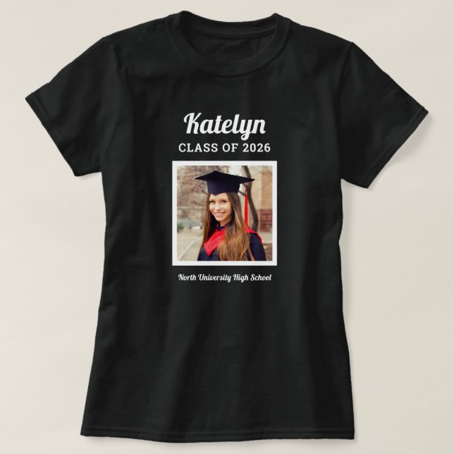 Script Name Photo Class of 2026 Black T-Shirt (Design Front)
