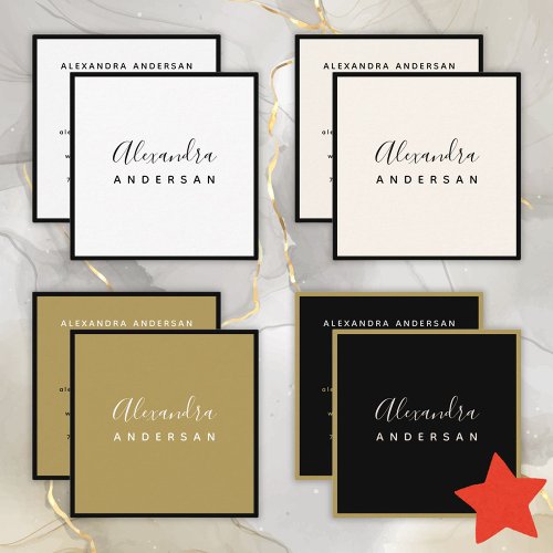 Script Name Professional Black Gold Modern Elegant Square Business Card