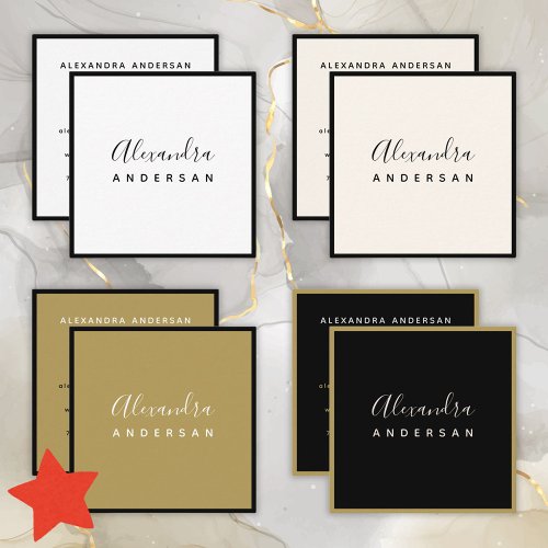 Script Name Professional Gold Black Modern Elegant Square Business Card