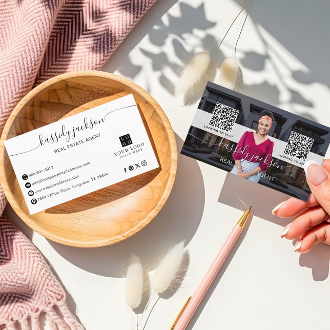 Script Name Real Estate Photo Buy Sell QR Code Business Card (Script Name Real Estate Photo Buy Sell QR Code Business Card)