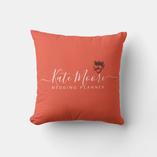 Script Name Red Orange Wedding Planner Throw Pillow (Front)