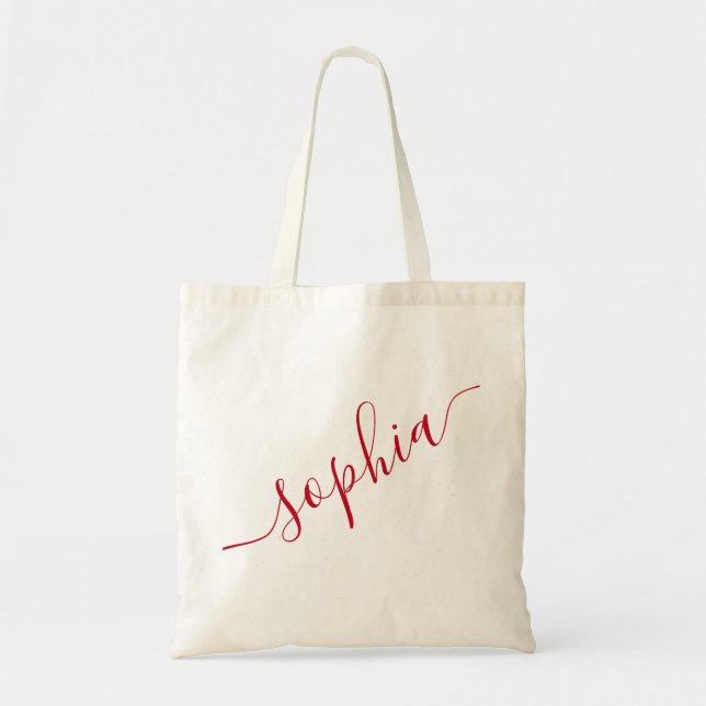 Script Name Red Personalized Modern Simple Tote Bag (Front)