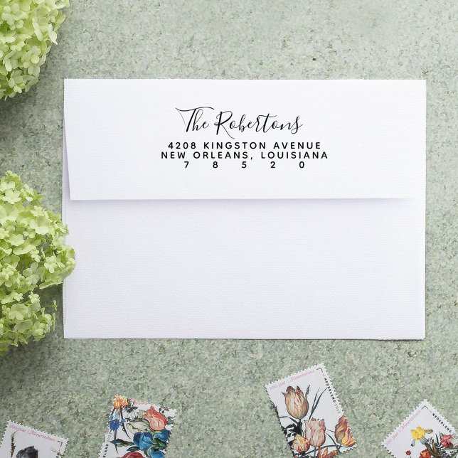 Script Name Self Inking Return Address Stamp (Script modern minimalist return address stamp.)