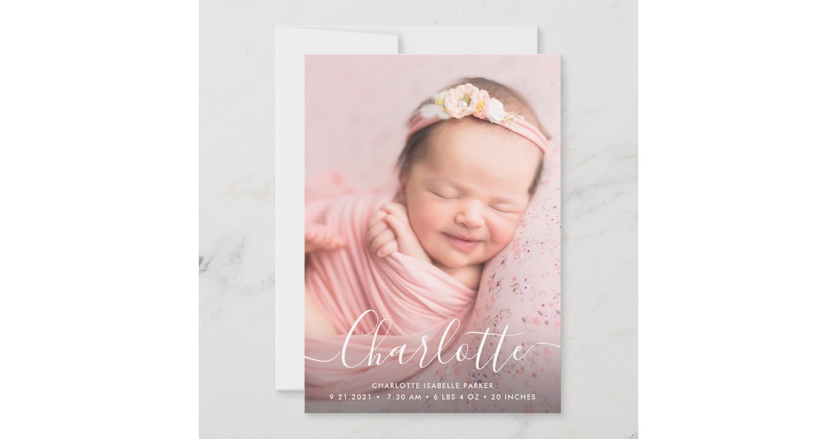 Script Name Simple Modern Baby Birth Announcement 