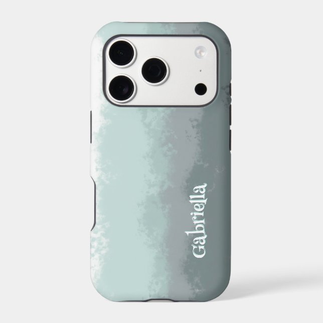 Script name simple ombre teal modern abstract line iphone case (Back)