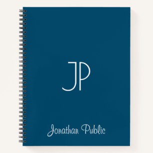 Script Name Template Monogram Ocean Blue Softcover Notebook