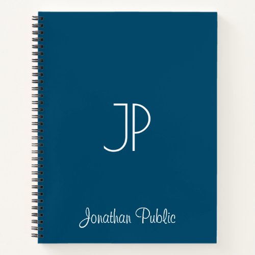 Script Name Template Monogram Ocean Blue Softcover Notebook