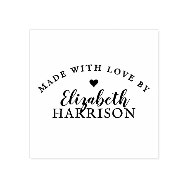 Script Name & Typography Made with Love Heart Rubber Stamp (Imprint)