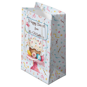 Script Name Watercolor Bunny Easter Pattern Small Gift Bag