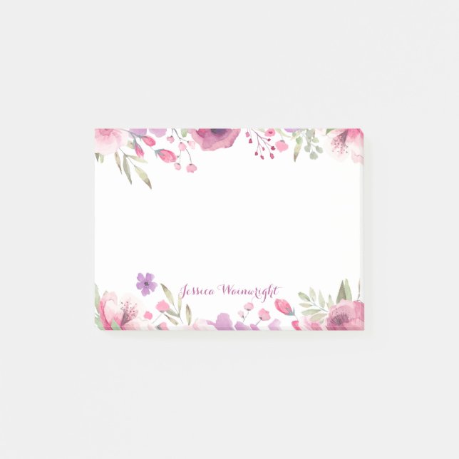 Script Name Watercolour Roses Post-it Notes (Front)
