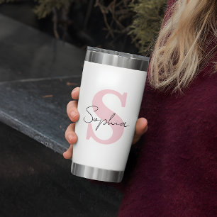 Script Name With Pink Monogram Personalized Insulated Tumbler