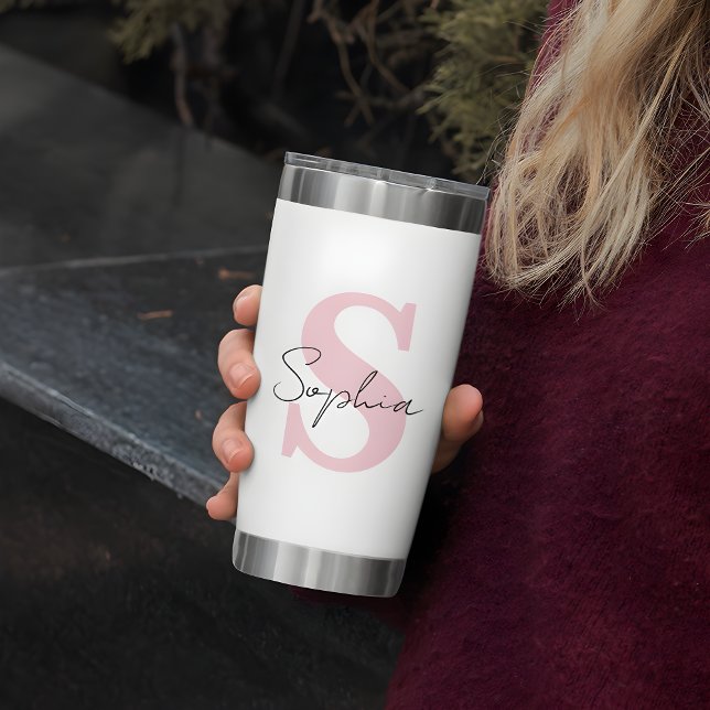 Script Name With Pink Monogram Personalized Insulated Tumbler (Creator Uploaded)