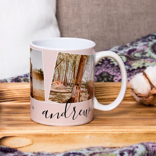 Script names 3 photo collage grid wedding keepsake coffee mug