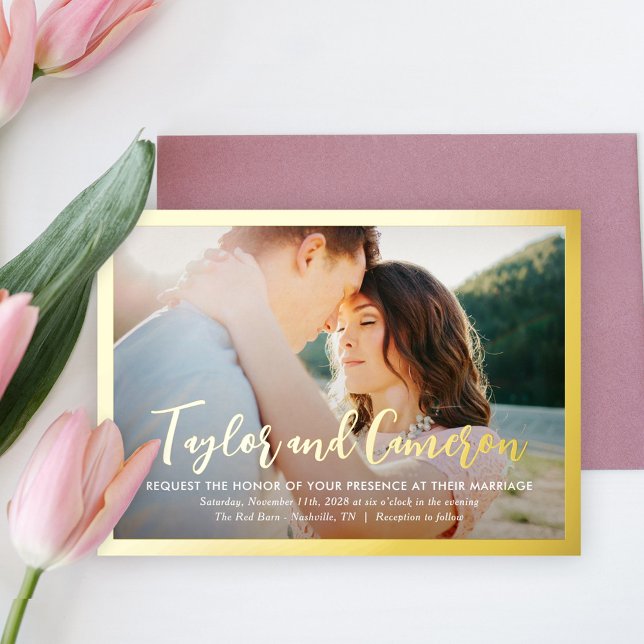 Script Names FOIL Simple Wedding Photo Invitation (Creator Uploaded)