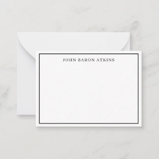 Script Navy Black Two Border Monogram Note Card