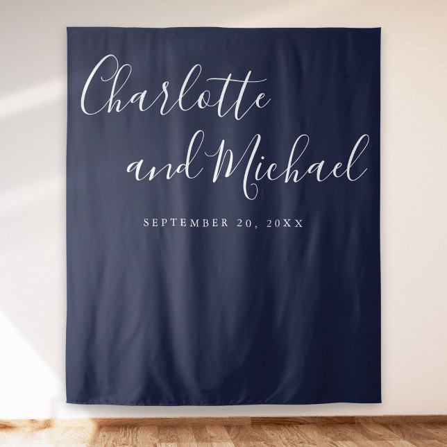 Script Navy Blue Wedding Photo Booth Backdrop (Script Navy Blue Wedding Photo Booth Backdrop)