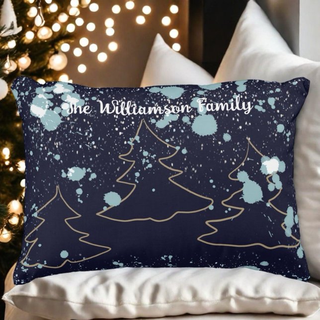 Script navy gold cute trees snow farmhouse lake  accent pillow (Creator Uploaded)