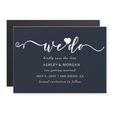 Script Navy Heart We Do Save the Date Magnetic Invitation