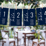 Script Navy White Table Number Names Seating Chart<br><div class="desc">Script Navy White Table Number Names Seating Chart. Edit you number for each table and add to your cart separately. Same design is on both sides, use for a hanging display so guests can find their seat or on each table. In classic navy blue with white writing. Easily personalise the...</div>