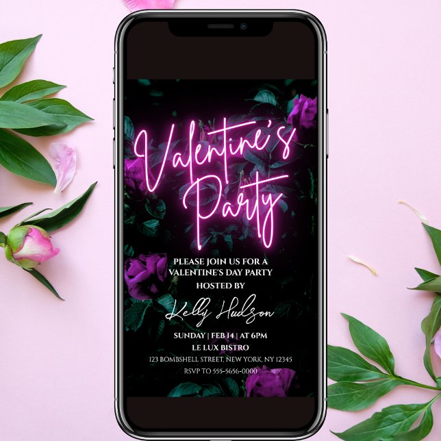 Script Neon Valentine's Day Party Invitation  (Creator Uploaded)