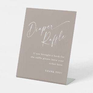Script Neutral Baby Shower Diaper Raffle Pedestal Sign