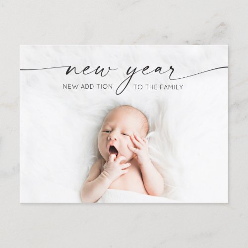Script New Year New Baby Birth Announcement Photo Postcard