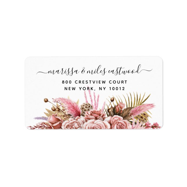 Script Newlyweds Floral Return Address Label (Front)
