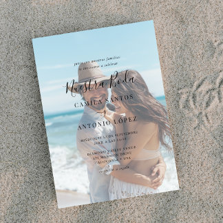Script Nuestra Boda | Faded Photo Spanish Wedding  Invitation