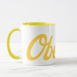 Script Oberlin Mug<br><div class="desc">Enjoy your coffee with flair in this two-tone yellow mug with script yellow Oberlin text.</div>