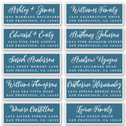 Script Ocean Blue Wedding Guest Address Labels