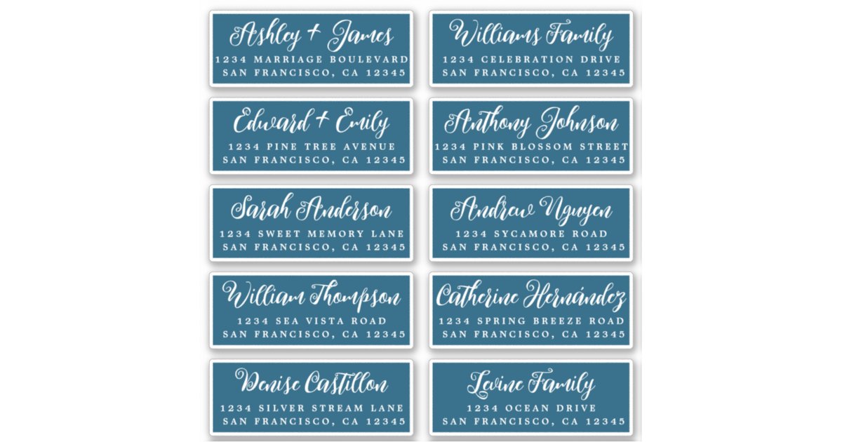 Script Ocean Blue Wedding Guest Address Labels | Zazzle