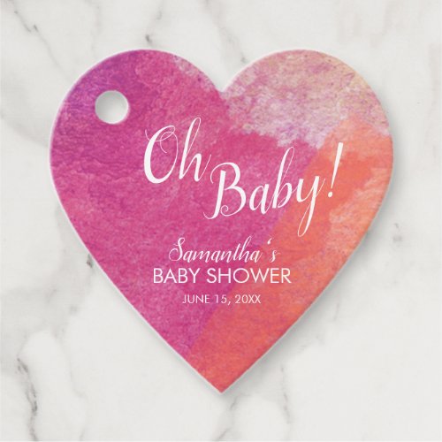 Script Oh Baby Pink Watercolor Baby Shower Favor Tags