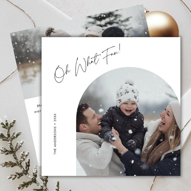 Script Oh What Fun Christmas Family Arch Photo  Holiday Card (Creator Uploaded)