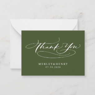 Script Olive Green Wedding Budget Thank You Note Card