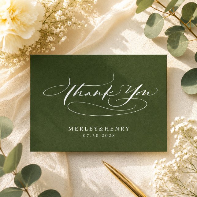 Script Olive Green Wedding Budget Thank You Note Card (Creator Uploaded)